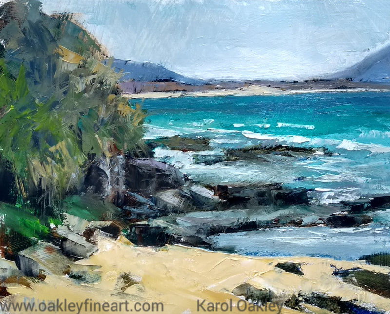 a plein-air painting of the beach scene finished and overworked